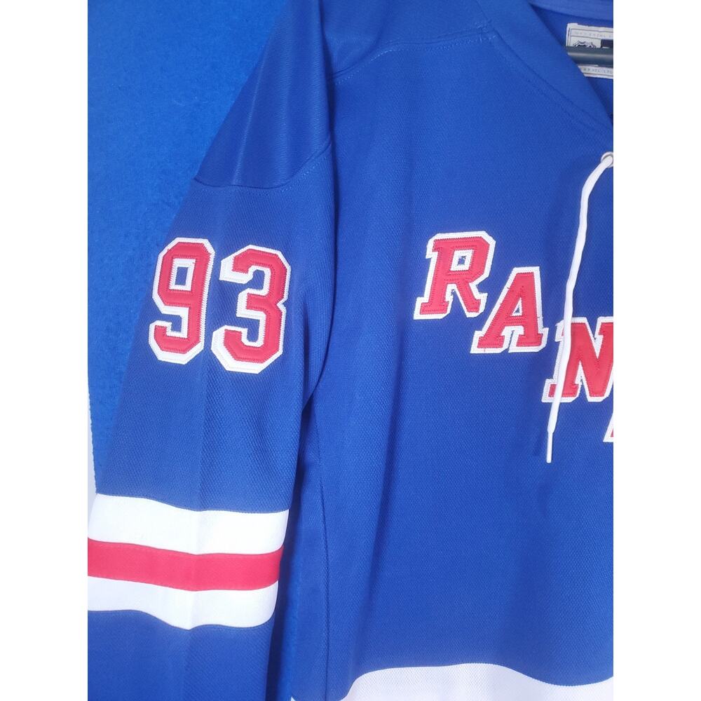 Reebok NY Rangers Mika Zibanejad 93 Blue Lace Up Hockey Jersey Women Size Large - Picture 2 of 16